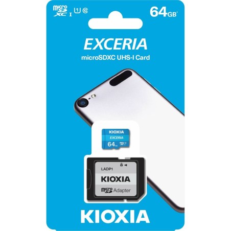 Mikro SD Speicherkarte mit Adapter Kioxia Exceria 64 GB UHS-I Klasse 10 Blau