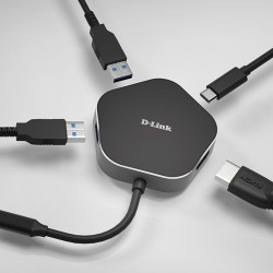 3-Port USB Hub D-Link DUB-M420 Schwarz/Grau Schwarz/Silberfarben 60 W