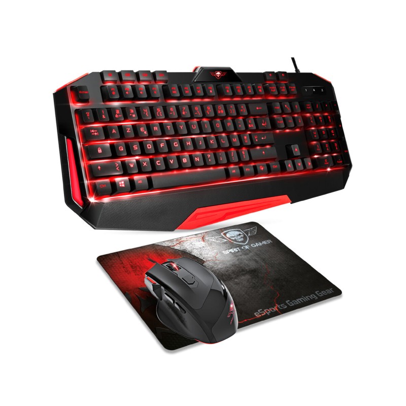 Tastatur mit Maus Spirit of Gamer SOG-3IN1-ES Schwarz Rot AZERTY
